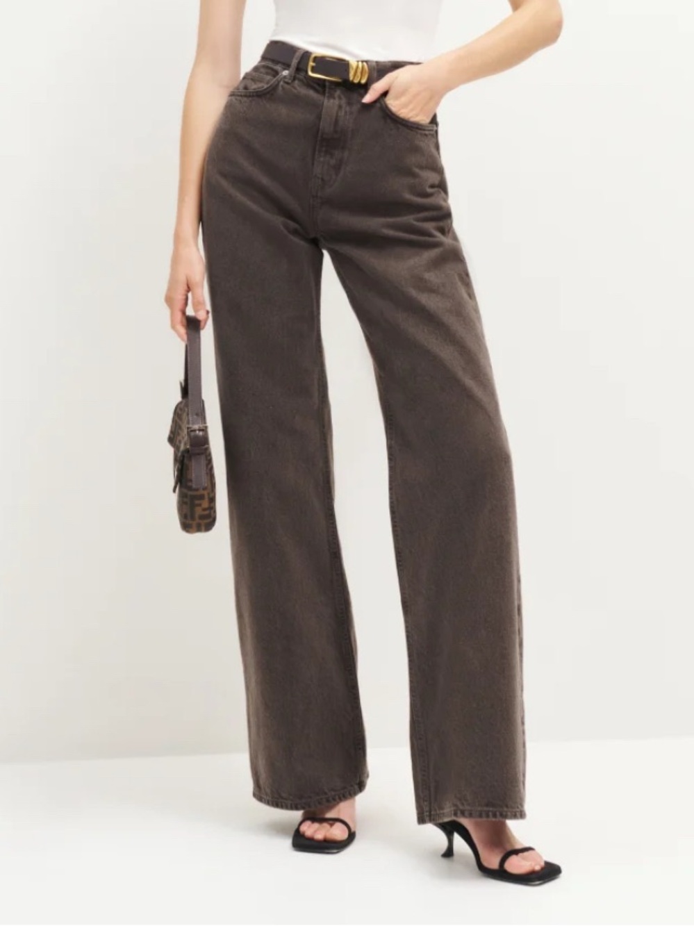 Reformation Cary High Rise Slouchy Wide Leg Jeans Brown Vintage Espresso Size 30 - Picture 2 of 15